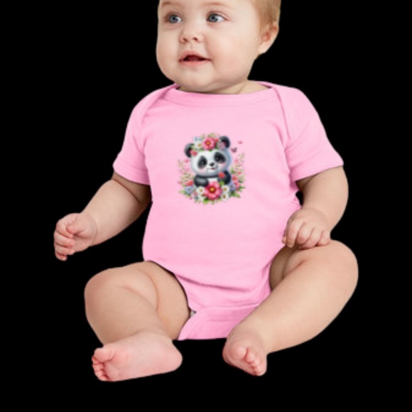 Infant Panda Blue Flower Baby Rib Bodysuit Regular price - Picture 7 of 8